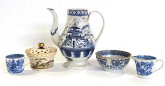 Group of late 18th century pearl wares with chinoiserie decoration comprising coffee pot, (a/f),