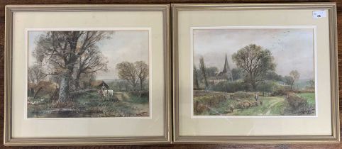 Henry Charles Fox RBA (British,1855-1929), a pair of countryside landscape scenes, watercolours,