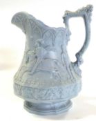 Large pottery Ridgway & Son ewer or jug published 1840, with a medieval design of knights