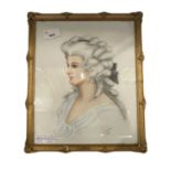 Porcelain plaque with a painted portrait of a lady signed V I Taylor 1914, the gilt painted Art