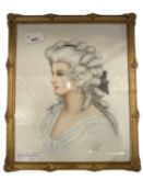 Porcelain plaque with a painted portrait of a lady signed V I Taylor 1914, the gilt painted Art