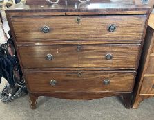 Georgian mahogany chest of three long drawers with outswept legs, 91cm wide