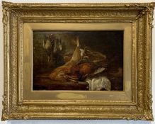 English school, 19th century, still life study of dead game, oil on canvas, 19x29ccm, gilt framed.
