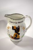 A jug in Pratt ware colours featuring Admiral Nelson with Captain Hardy verso