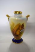 An Aynsley vase painted with a squirrel signed by T G Abbots from the Fine Art Collection, 20cm