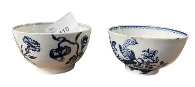 Two Lowestoft porcelain tea bowls, circa 1770, one with blue and white design of flowers, the