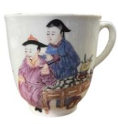 Worcester porcelain tea cup circa 1770 painted with Chinoiserie figures
