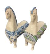 Two further blue and white Bitossi style horses, both marked Val Demone, largest 34cm high