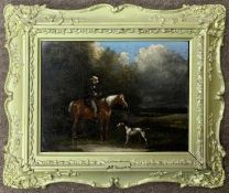 Augustus S.Boult (British, 1815-1853), 'Hunter, Horse and Dog', oil board, signed, 19x25cm, framed.