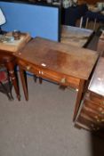 19th Century mahogany bow front single drawer side table on tapering legs, 80cm wide