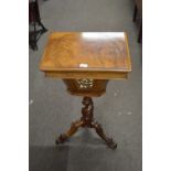 Victorian walnut veneered sewing box with rectangular hinged top opening to a fitted interior raised
