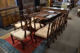 Good quality reproduction Georgian style mahogany dining suite comprising a twin pedestal