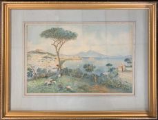 Attributed to Giuseppe Musemesi (Italian, 20th century) "Napoli", watercolour, signed, 26x41cm,