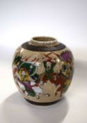 A Chinese porcelain crackle ware ginger jar with famille vert decoration of Chinese warriors