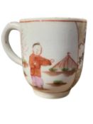 A Lowestoft porcelain coffee cup with polychrome Chinoiserie design (a/f)