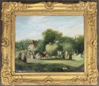 English School, Harvesting scene, oil on canvas, 48x58cm, framed