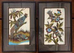 A pair of Batik birds (Cockerals and Hummingbirds), 28cx38cm, framed and glazed.