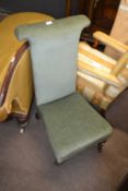 Victorian green upholstered high back prayer chair