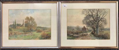 Henry Charles Fox RBA (British,1855-1929), a pair of countryside landscape scenes, watercolours,