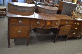 Large 19th Century mahogany sideboard with bow front centre section flanked by two doors and two