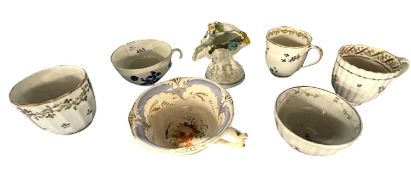 Group of English porcelain, 19th Century including a Worcester cup with blue flowers decoration, a