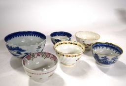 A Caughley porcelain fisherman pattern bowl together with five other tea bowls