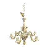 A 19th Century continental porcelain central lamp fitting or candelabra, the body with flower