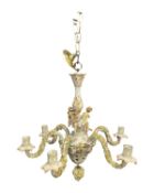 A 19th Century continental porcelain central lamp fitting or candelabra, the body with flower