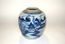 A Chinese porcelain jar with a blue and white design