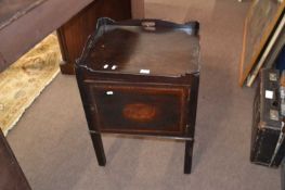 Georgian mahogany tray top pot cupboard with single door with inlaid decoration, 54cm wide