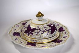 A Worcester Flight Barr & Barr early 19th Century plate with muffin dish cover and gilt knop (