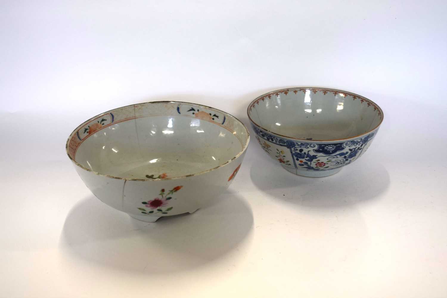 Two 18th Century Chinese porcelain bowls, both with floral designs (both a/f) - Image 2 of 3