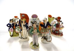 Group of late 19th Century Staffordshire wares including Scottish dancing group Highlander, a
