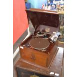 HMV mahogany cased gramophone, 43cm deep
