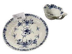 Worcester porcelain saucer with floral designs, circa 1770 with a small Worcester moulded butter