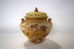 A Royal Doulton Lambeth Carrara ware vase and cover, the cover with a pierced design, factory mark