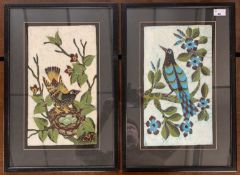 A pair of batik birds, 22x38cm, framed and glazed.