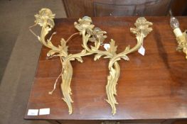 A pair of early 20th Century cast metal two branch wall lights of foliate form, approx 40cm high,