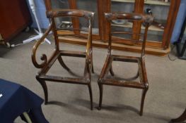 Set of eight Georgian sabre leg dining chairs comprising two Carvers and six standard chairs,