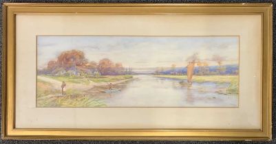 P.Tatham (British,20th century), 'River Yare', watercolour, dated 1910, 26x74cm, framed and glazed