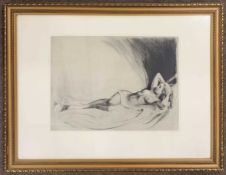 Attributed to Carl Josef Bauer (German,1895-1964), Reclining nude, etching, signed in pencil below