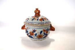 An 18th Century Chinese porcelain small tureen and cover with an Imari design and rabbit handles,