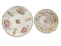 A 19th Century Nantgarw plate decorated with floral sprays and further small plate, largest plate