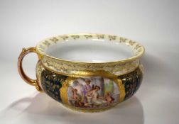 A Vienna style chamber pot with painted scenes of classical ladies after Kaufmann, the panels with