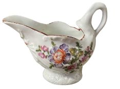 A Lowestoft porcelain dolphin ewer painted with flowers (a/f)