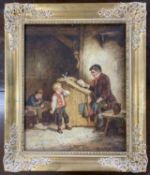 Mark W. Langois (British,1848-1924), Interior school room scene, oil on canvas, signed, 40x49cm,