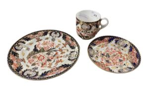 A Royal Crown Derby breakfast cup and saucer with side plate with Imari design