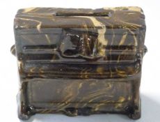 Staffordshire agate ware money box, 9cm long