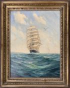 Charles Dunlop Tracy (British,1870-1948), Tall mast ship on choppy seas, oil on canvas, signed,