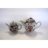 Two 18th Century Chinese porcelain teapots, both with famille rose type designs (repair to handle of